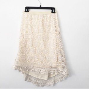 Cream Crochet Lace Midi Skirt